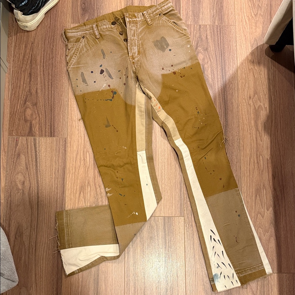 MNML Caramel Brown Patchwork Jeans with Cream Label